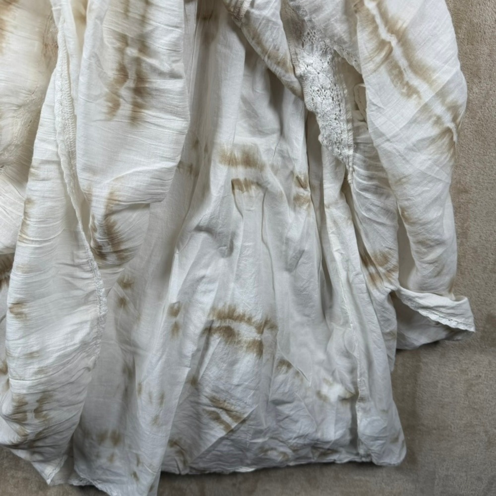 Aerie Women M White Tan Tie Dye Tiered Cotton Maxi Dress Braided Strap Open Back - Picture 8 of 10
